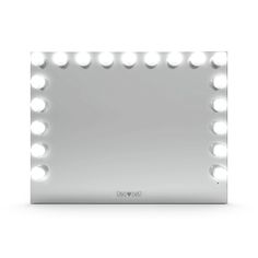 an illuminated mirror with multiple lights on the front and back sides, in white background