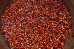 a large pot filled with lots of red beans