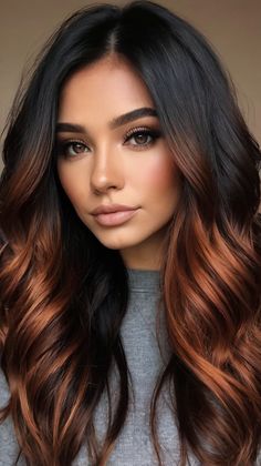 Copper Highlights: Elegant Fall Highlights on Black Red Highlights On Black Hair, Hair Copper Highlights, Copper Highlights On Black Hair, Highlights For Black Hair, Highlights On Black Hair, Hair Diet, Fall Highlights, Copper Hair Color Ideas, Short Haircuts For Black Women