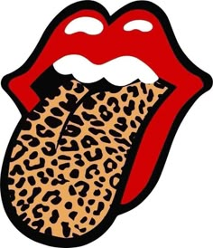 the rolling stones tongue with leopard print on it's lips and tongue sticking out