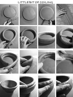 many different images of pottery being made with hands and fingers on the potter's wheel