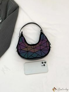 BirdinBag - Stylish Geometric Pattern Hobo Bag - Compact and Trendy Shoulder Bag Hobo Bag Patterns, Inch Bag, Sequin Bag, Purple Bag, Trendy Shoulder Bag, Details Pictures, Underarm Bag, Word Wrap, Hobo Bag