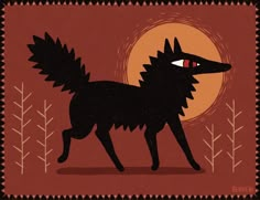 an illustration of a black wolf with red eyes