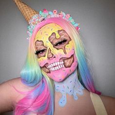 Icecream rainbow Halloween makeup Halloween Makeup Hacks, Cute Clown Makeup, Creative Halloween Makeup, Rainbow Halloween, Special Makeup, Cool Halloween Makeup, Special Fx Makeup