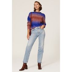 Blue knit (63% Acrylic, 34% Polyester, 3% Spandex). Sweater. Crew neck. Long sleeves. Pull-on. 21.5" from shoulder to hemline. Imported. Cozy Oversized Sweaters, Rent The Runway, Closet Designs, Cable Knit Sweater, Oversized Sweater, Blue Sweaters, Straight Jeans, Blue Brown, Cable Knit