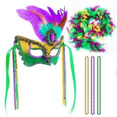 PRICES MAY VARY. Mardi Gras Costume Accessories: there are 1 piece of feather masquerade mask, 1 piece of Mardi Gras boa and 3 pieces of Mardi Gras beads necklaces in 3 colors, which are nice combinations to celebrate Mardi Gras, masquerade or carnivals Masquerade Mask: our Mardi Gras mask is decorated with feather, sequins and available in bright colors, wearing it will add a sense of mystery to you; Each mask measures approx. 22.86 x 19.76 cm/ 9 x 7.78 inches, with ribbon design, one size is s Marti Gras Costumes, Multicolor Party Supplies For Carnival Costume Party, Multicolor Carnival Party Supplies, Multicolor Carnival Party Supplies Gift, Mask With Feathers, Masquerade Halloween Party, Venetian Masquerade Masks, Venetian Carnival Masks, Mardi Gras Outfits