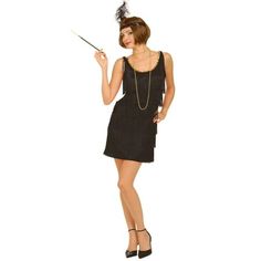 Go back to a simpler time with this flirty Sassy Flapper - Black - Women?s Costume. This black shift dress features layers of fringe and a matching black sequin headband with feather detailing. Perfect for Halloween or cosplay. Shop for women?s costumes and accessories online now. Size: 8-12.  Color: Multicolor. Flapper Girl Dress, 20s Costume, Black Flapper Dress, Headband Costume, 1920s Costume, Gatsby Costume, 20s Flapper, Flapper Costume, Halloween Tattoo