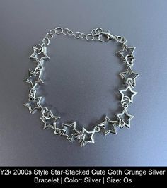 Y2k 2000s Style Star-Stacked Cute Goth Grunge Silver Bracelet These Chains Are Unisex! Adjustable Length 8.5in Length Brand New Emo Aesthetic Jewelry, Cute Silver Accessories, Webcore Accessories, Star Accessories Y2k, Chain Accessories Grunge, Grunge Silver Jewelry, Soft Grunge Jewelry, Grunge Jewelry Bracelets, Silver Jewelry Y2k