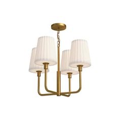 three light brass chandelier with white shades