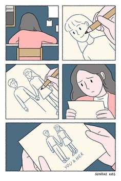 the comic strip shows how to draw people in different ways, including using pencils and paper