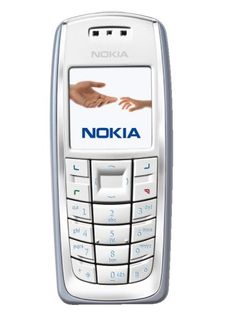 a nokia cell phone with two hands touching each other's fingers on the screen