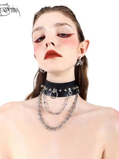 Model: 180cm/46kg Size: one size Collar Necklace Choker, Studded Collar, Gothic Punk, Choker Collar, Black Necklace, Necklace Choker, Gothic Jewelry, Chain Choker, Leather Necklace