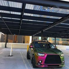 a car parked under a covered parking lot