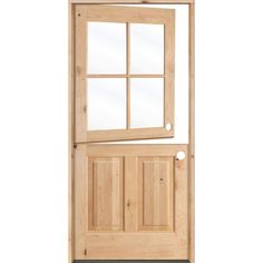 a wooden door with glass and side panels