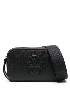 black calf leather grained texture signature Double T motif logo patch to the front top zip fastening adjustable detachable logo-jacquard shoulder strap partitioned compartment embossed internal logo internal slip pocket suede lining gold-tone hardware This piece comes complete with a protective dust bag. This item is in size UNI and the color is Black Luxury Shoulder Bag With Zipper Pouch, Tory Burch Crossbag, Luxury Everyday Shoulder Bag With Logo Print, Luxury Travel Crossbody Shoulder Strap Bag, Luxury Shoulder Bag With Logo Patch, Luxury Travel Shoulder Bag With Embossed Logo, Luxury Black Bags With Logo Plaque, Luxury Travel Shoulder Bag With Logo Tag, Luxury Engraved Shoulder Bag For Everyday Use