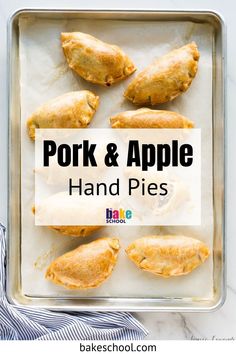 pork and apple hand pies in a baking pan with text overlay that reads pork and apple hand pies