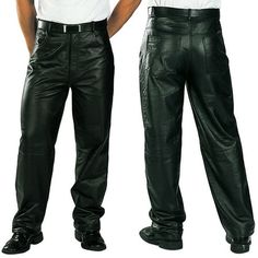 Xelement 860 Men's 'Classic' Black Loose Fit Motorcycle Casual Leather Pants Features Made of Premium Buffalo 1.1-1.2mm Thick Leather One Piece Straight Cut Front Panel (Hard To Find) 2 Front Pockets 2 Back Pockets Perfect for Motorcycle Riding Or Casual Wear Antique Brass Hardware Genuine YKK Zippers - Known for Longevity and Durabibrty brned Up to The Knee Unhemmed - Cut to Your Height Comfort By Xelement Bike Gear Always Going The Extra Distance Buy with Confidence and Save! Size: 48.  Gender Leather One Piece, Black Leather Jeans, Mens Leather Pants, Motorcycle Pants, Black Leather Pants, Leather Pant, Riding Pants, Leather Jeans, Biker Leather