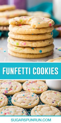 a stack of funfetti cookies with sprinkles on the top and bottom