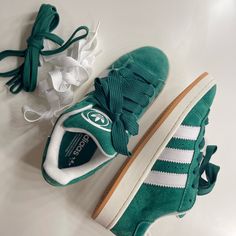 These Are Women’s Adidas Campus 00’s Size 7 !!! So Cute, But Couldn’t Fit Me. So Someone Buy Them And Wear Them Out For Me :)) Adidas Campus 00, Campus 00, Adidas Campus, Adidas White, Shoes Adidas, Pretty Shoes, White Adidas, Out Of Style, White Green