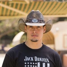 Man wearing Stampede Brown men's western hat with longhorn concho and chain band Mens Western Wedding Attire, Western Wedding Attire, Mens Western Vest, Mens Western Boots, Mens Western Style, Mens Western Wear, Mens Cowboy Hats