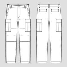 Cargo Pants Mockup, Clothes Template, Pants Mockup, Clothes Drawing Reference, Technical Sketch, Celana Kargo, Pants Drawing, Mens Cargo Trousers, Clothes Drawing