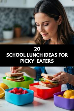 two girls eating lunches with the words school lunch ideas for picky eaters