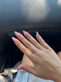 cute aesthetic baby blue light blue nails nail inspo inspiration 2023 vibes beach hot girl summer it girl cute nail ideas almond shape nails uñas azules azul cielo azul bajito almendradas Molde F1, Cute Nail Colors, Brown Nails Design, Heart Nail Designs, Wow Nails, Summer Toe Nails, Girly Acrylic Nails, Blush Nails