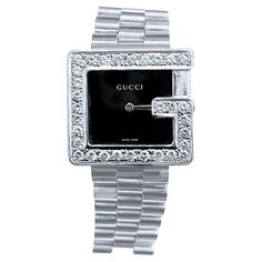 Auth Gucci stainless Steel diamond "G” Bezel watch Gucci Silver Stainless Steel Black Dial 3600 Swiss Water Resistant Wrist Watch. Pre-Owned Case Diameter: 32mm stainless steel 32 mm watch features: Diamonds brand: Gucci gender: Unisex condition: good (case, case black, crown, bezel and bracelet are polished but have insignificant scratches. dial: black case: stainless steel bezel: stainless steel bracelet: stainless steel watch weight: 110 grams No box no papers I do not have great knowledge of watches , i just have few watches which i am listing. I am not sure of the year as i have no papers. Please look at all the pictures Its very hard to capture the true color and luster of the stone, I have tried to add pictures which are taken professionally and by me from my I phone to reflect the Bezel Watch, Black Crown, Gucci Jewelry, Unisex Watches, Square Watch, Black Case, Diamond Watch, 100m, Stainless Steel Watch