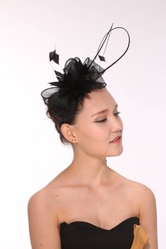 Fabrication: 100% sinamay with feathers Style#: fascinator_s10-2450 Size: One size for teens and ladies Head measurement: One size: (55cm, 21-5/8, 6-7/8 to 59cm, 23-1/4, 7-3/8) Summer Races Ostrich Feather Headpiece, Summer Party Fascinator With Feather Trim, Summer Party Feather Trim Fascinator, Black Summer Event Headpiece, Black Feathered Fascinator For Kentucky Derby, Summer Feather Headband Fascinator, Fitted Black Fascinator With Feather Trim, Elegant Carnival Fascinator With Feather Trim, Fitted Party Headpiece With Ostrich Feathers