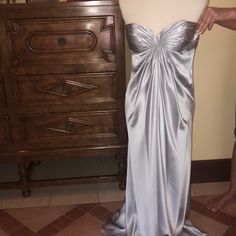 This Dress Is Incredibly Elegant. It Was Only Worn Once For A Wedding But Doesn’t Look It At All! It Was Dry Cleaned After. Fits Beautifully. The Silk Dress Is Fully Lined. Silver Dresses Elegant, Grey Silk Dress, Silver Prom Dress, Silver Dresses, 80s Prom, Long Gowns, Style Moodboard, Popular Dresses, Design Dresses