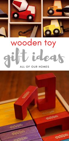 wooden toy gift ideas for all of your home's children, including toys such as cars and trucks