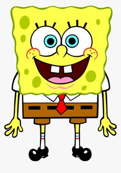 spongebob with big blue eyes wearing a red tie