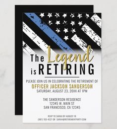 the legend is returning police retirement party card with an american flag and stars on it