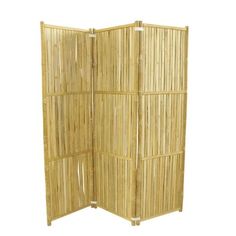 a bamboo room divider is shown with the top section open and one side closed