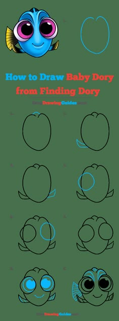 how to draw baby dory from finding disney