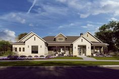 this is an artist's rendering of the front elevation of a house with landscaping