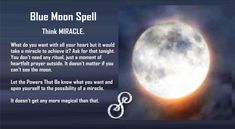 the blue moon spell is written in front of a full moon with an interesting message