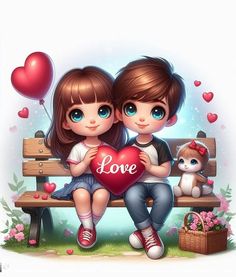 two children sitting on a bench with a heart shaped pillow