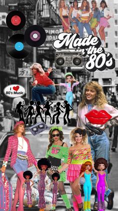 the poster for made in the 80's shows women dancing and wearing colorful clothing