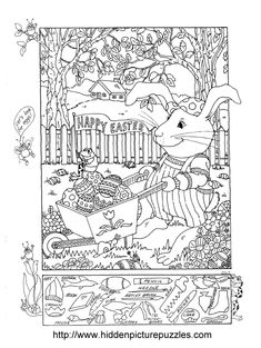 a coloring book page with an image of a mouse in the garden and other things