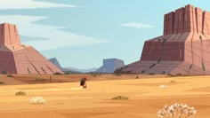 a person standing in the middle of a desert with mountains in the backgroud