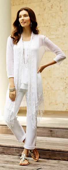 Summer of love: Channel your inner free spirit with loads of lace and fabulous fringe. Cruise Clothes, Chicos Fashion, Core Wardrobe, Casual Professional, Summer Closet, Cruise Outfits, File Design, Wedding Guests, Womens Designer Fashion