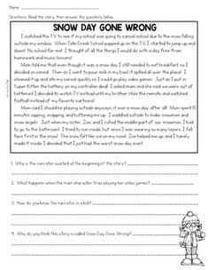 the snow day gone wrong worksheet for students to practice reading and writing skills