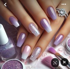 Lavender Ombre Nails, Orlando Nails, Gyaru Nails, Purple Glitter Nails, Pink Nail Colors, Purple Nail Art