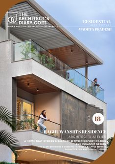 the front cover of architectural diary magazine, featuring a man walking up an open balcony