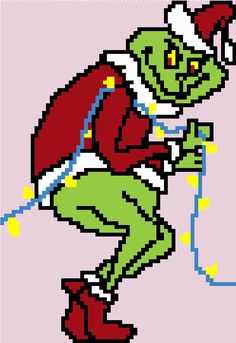 an image of a cartoon character in the style of pixel art with santa hat and green pants