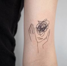 a woman's arm with a tattoo on it that has lines in the middle