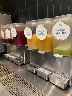 some drinks are lined up on the counter