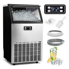 With a storage capacity of 33 pounds and the ability to produce 100 pounds of ice per day, it caters perfectly to homes, indoor/outdoor kitchens, restaurants, bars, hotels, and grocery stores. ETL certified for commercial use, this commercial ice maker comes equipped with a smart LCD panel displaying ambient temperature, ensuring optimal ice-making efficiency. Adjust ice cube size by modifying ice-making time, while the automatic cleaning feature simplifies maintenance. The powerful compressor e Commercial Ice Maker, Indoor Outdoor Kitchen, Coffee Restaurants, Nugget Ice Maker, Ice Makers, Ice Storage, Ice Maker Machine, Clear Ice, Ice Cube Maker