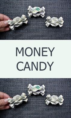 two hands holding money in front of a sign that says money candy on the bottom